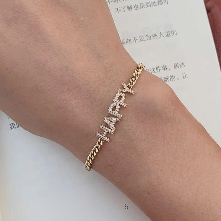 Ruyi 18k Gold Happy Letters Bracelets for Women Lab Diamond Bracelet Jewelry Friendly Gift