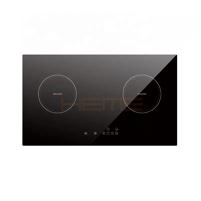 Built in Household Appliances 2 Zones Electric Cooktop Black Glass Panel Double Burner Induction Cooker