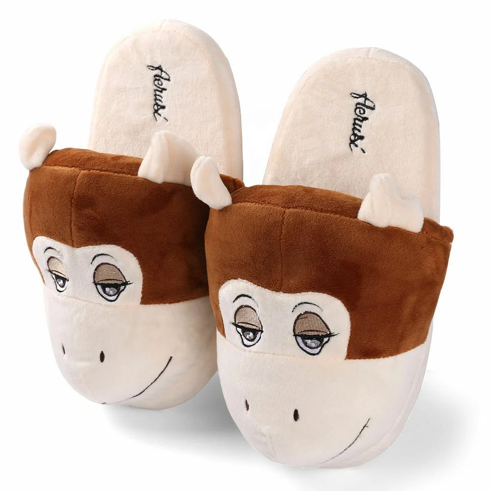 Soft and Cute Plush slippers animal shape brown monkey winter plush cartoon slipper