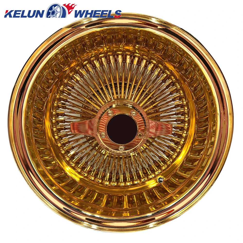 New Chrome Wire Wheel 13 14 inch classical luxury car 5x120.65/127/114.3 all gold Wheels