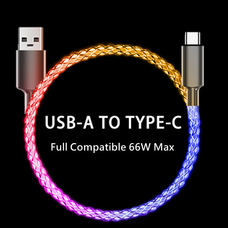 Settpower JBA03 66W RGB colorful gradient LED soft light super fast charging data cable 6A data transmission charging cable