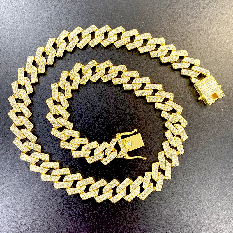 Hip Hop 16MM Gold Heavy Miami Prong Full Iced Out Paved Rhinestones Cuban Chain CZ Bling Rapper Necklaces For Men Jewelry