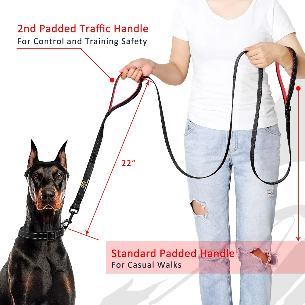 6ft 8ft Traffic Dog Leash Padded 2 Handle Reflective Nylon Double Handle Dog Leash