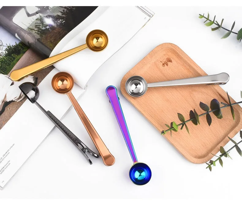 High Quality  Kitchen Tools Stainless Steel Coffee Scoop Clip Coffee Measuring Spoon With Clip