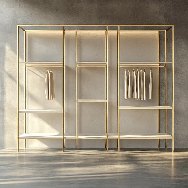 Commercial Boutique Store Interior Design Gold Cloth Wall Hanger Display Garment Rack Metal Clothing Racks