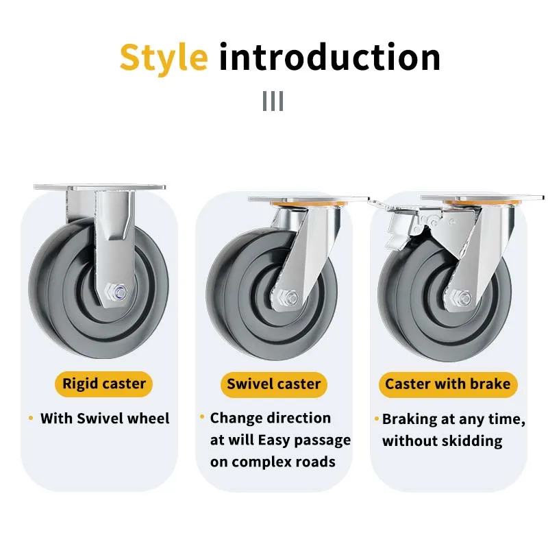 6 inch rigid/swivel/brake stainless steel castor wheel High temperature food processing solid wheel heat resistant caster