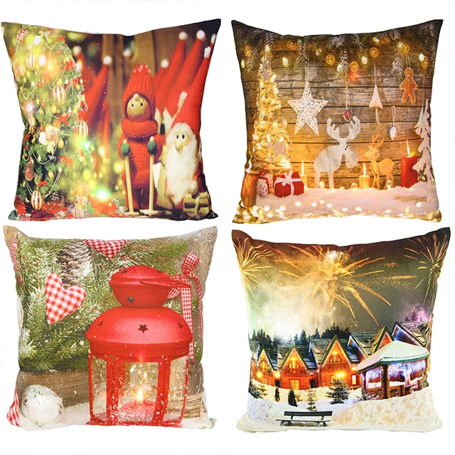 CHRISTMAS PRINTED MUSICAL AND LED LIGHT PILLOW COVER ,XMAS DECORATIVE CUSHION COVER FOR HOME DECORATION