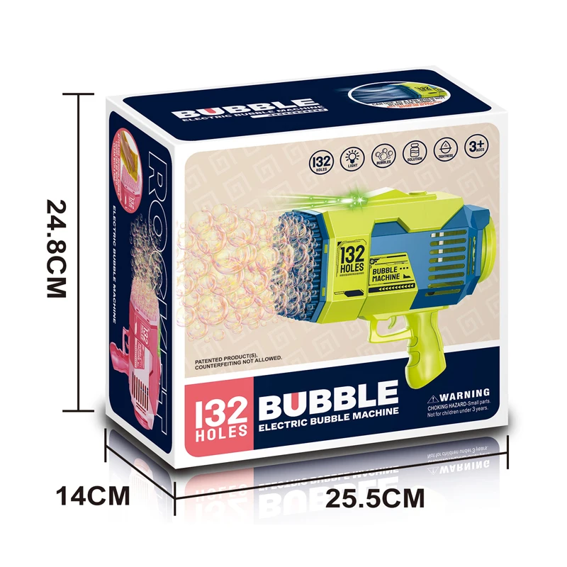 132 Hole Electric Bazooka Bubble Gun Kids Summer Outdoor Soap Water Bubble Maker Toy Dazzle Light Rocket Launcher Bubble Machine