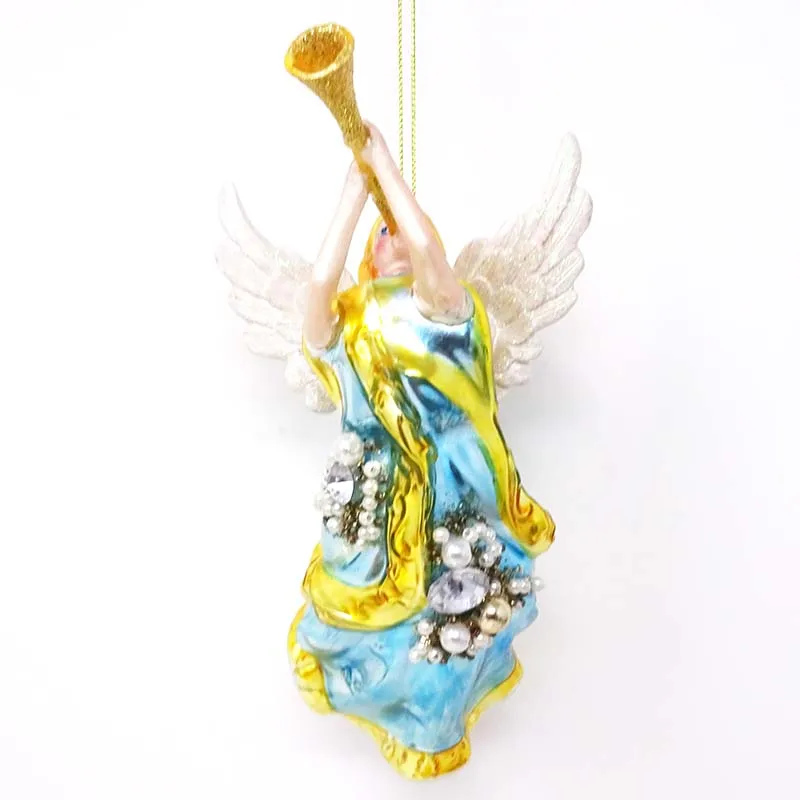 Wholesale christmas glass angel ornaments elegant play a trumpet angel pendant