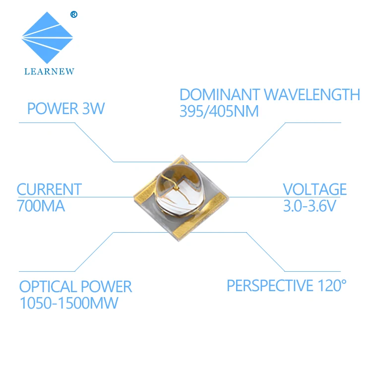 Long life span 3535 UVA SMD 365nm 385nm 395nm 405nm UV LED Chip 3W 10W 50W 100W 200W UVA Ceramic LED Chip for Inkjet Curing