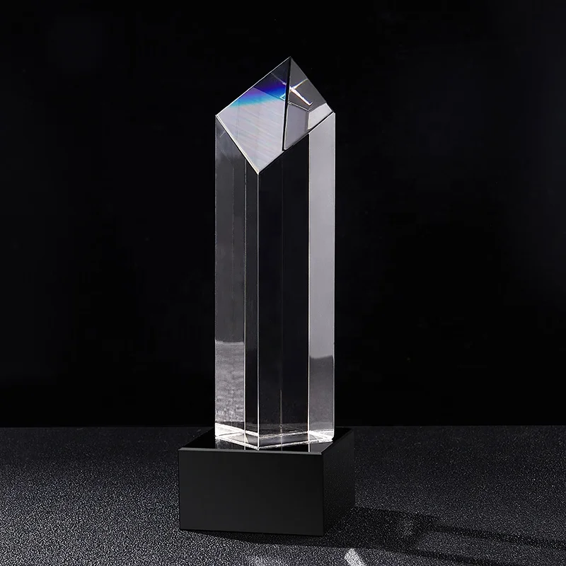 Wholesale Engraved New Design Crystal Trophy and Award Blank for Cuboid In Black Base