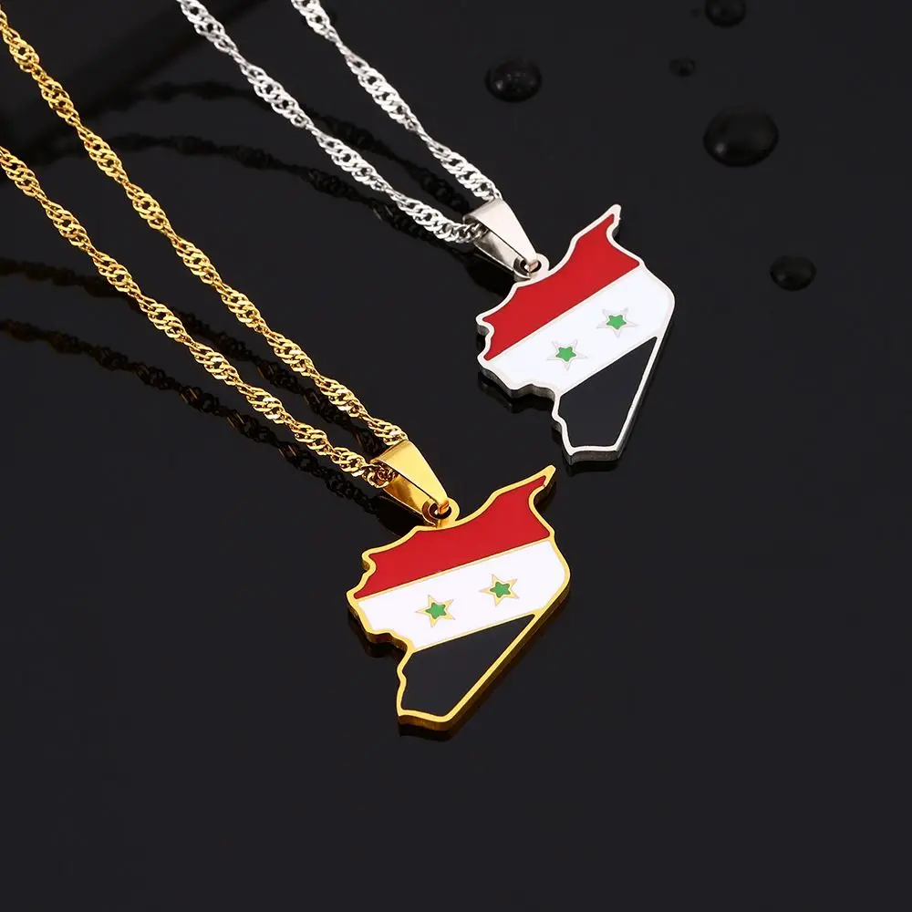 High quality Stainless Steel Syria Flag Necklace Syrians Map Pendants Necklace wholesale