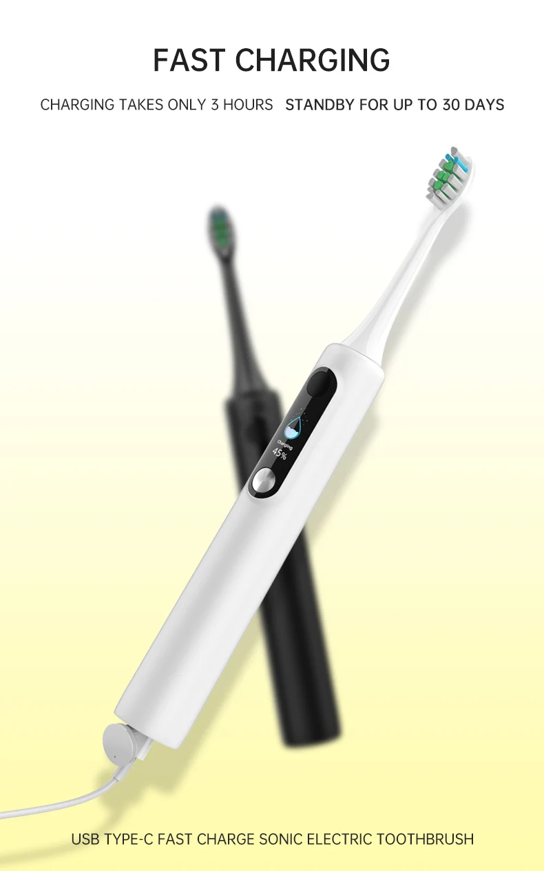 China Manufacturing Oem Luxury sonic Black Vibrating Multi-Function Touch Screen Detachable Travel Electric Toothbrush