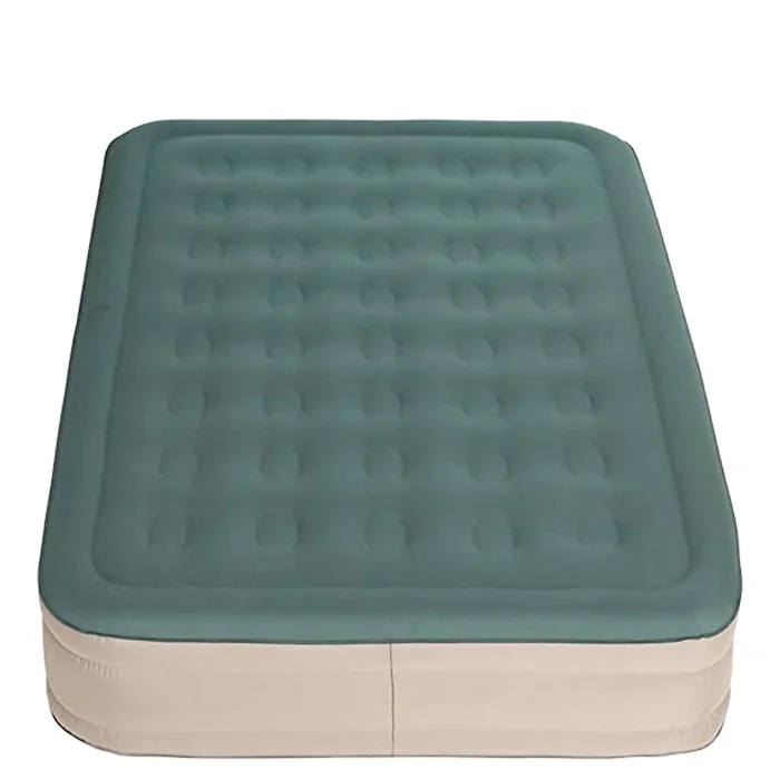 factory customized High Raised queen size flocking Inflatable Air Bed with inside Rechargeable Battery Powered Pump