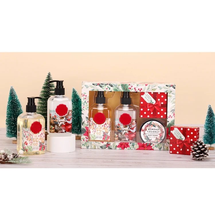 Wholesale 280ml body wash shampoo 100ml body lotion and 50g candle spa bath christmas gift set