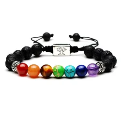 Azone Wholesale 7 Chakra Healing Bracelet Real Stones Volcanic Lava Mala Meditation Bracelets Wrap Stretch Charm Bracelets