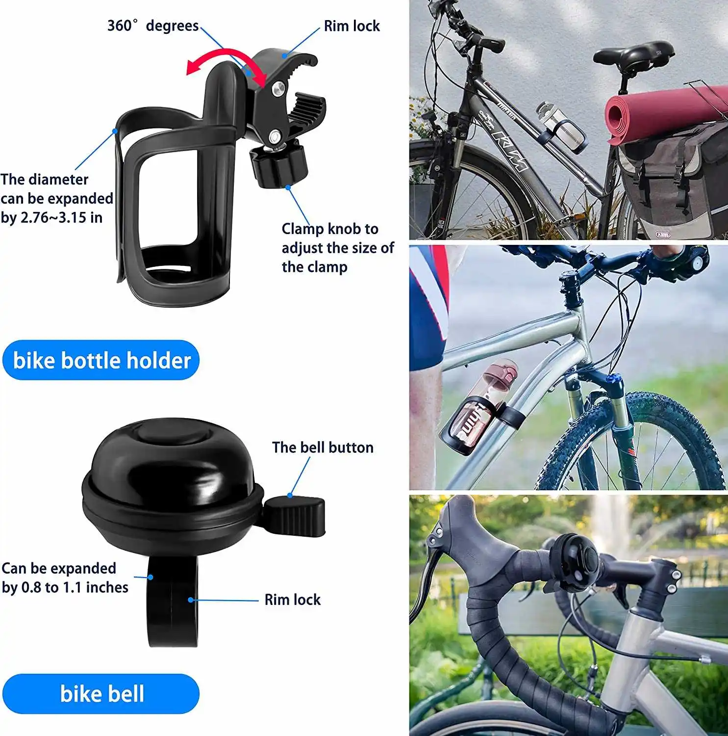 Istaride Super Bright Bike Light Set Lock Water Cup Phone seat Mirror Bicycle Bell Bicycle Accessories