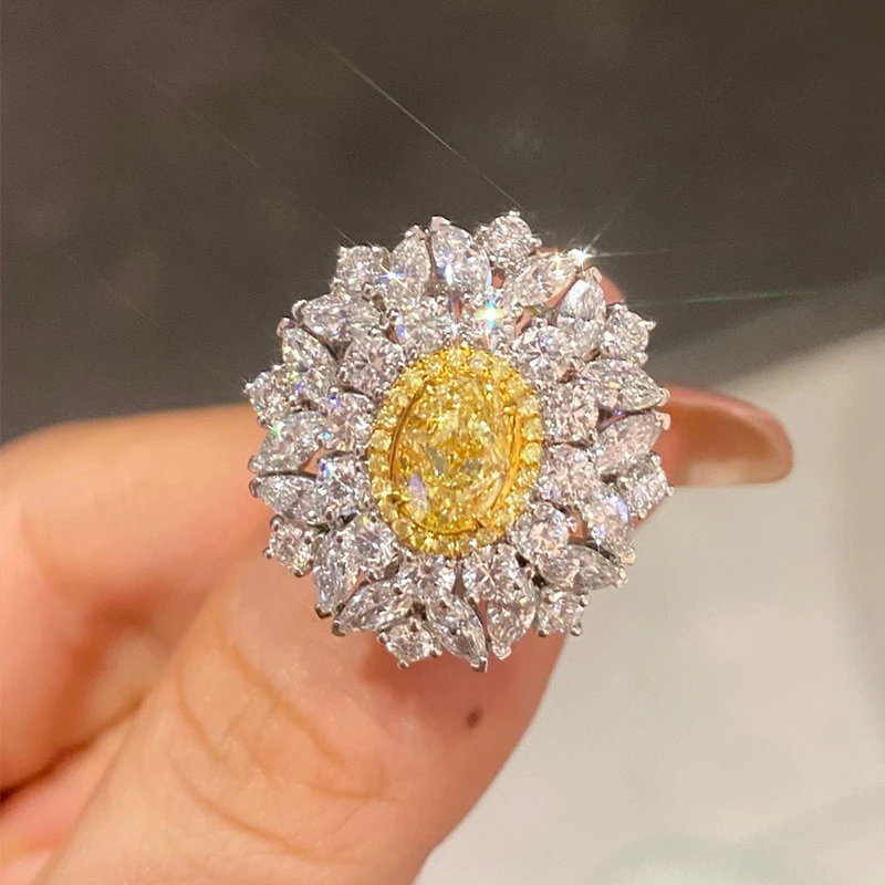 Luxury Proposal Engagement Ring Diamond 18k White Solid Gold Jewelry Fancy Yellow Diamond Ring