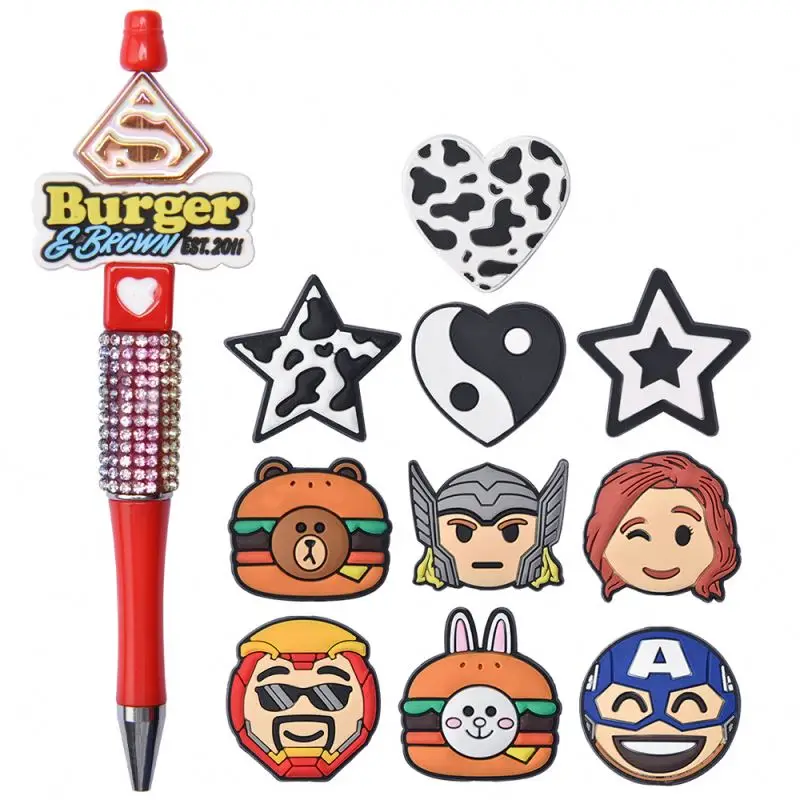 Soft Material Custom eco-friendly mix focal beads character silicone teething beads pen making beads and charms for pen tops