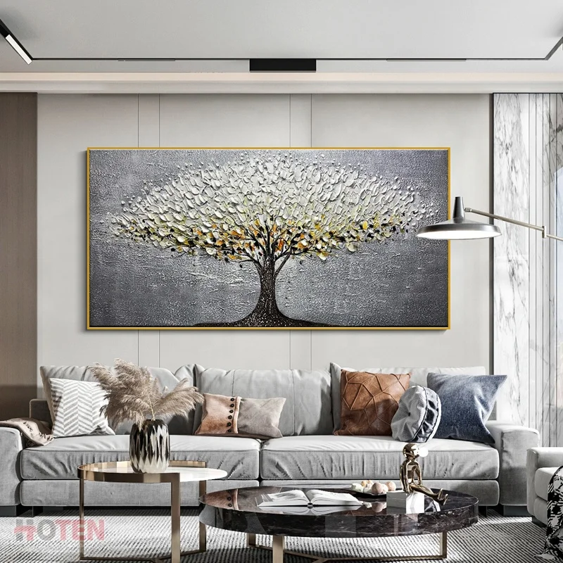 100% Hand Painted Inspirational Picture Modern Abstract Vertical Oil Painting Tree Canvas decor acrylic modern painting