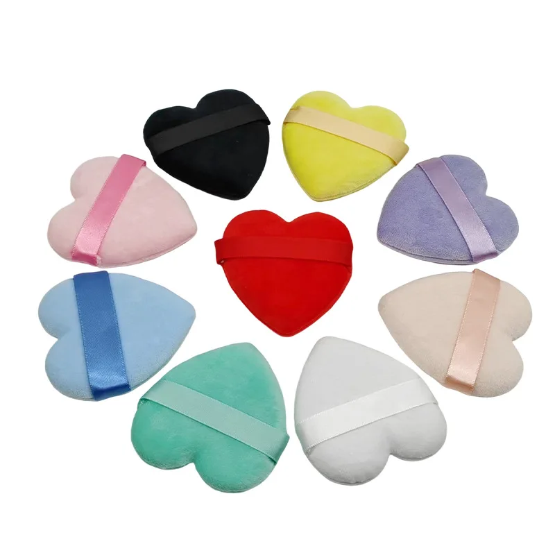 Custom Logo Heart Face Makeup Loose Powder Puff Shape Finger Velour Makeup Powder Puff