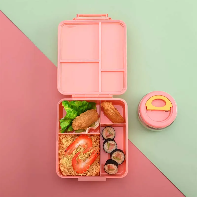 Aohea Lunch Box with Thermos Food Jar Children Lunch Box Kids Insulated Lunch Bento Box Kitchen Food Storage Food Container