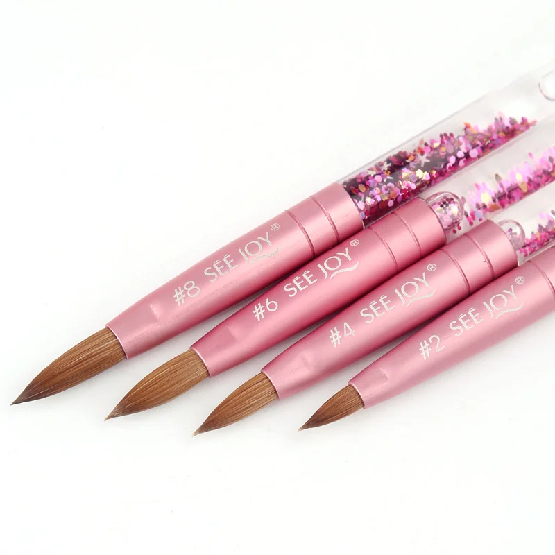 2022 новая дизайнерская акриловая кисть для ногтей SeeJoy kolinsky с 100% чистой розовой ручкой, кисть для нейл-арта с пользовательским логотипом 8 10 12 14 16, кисть для дизайна ногтей