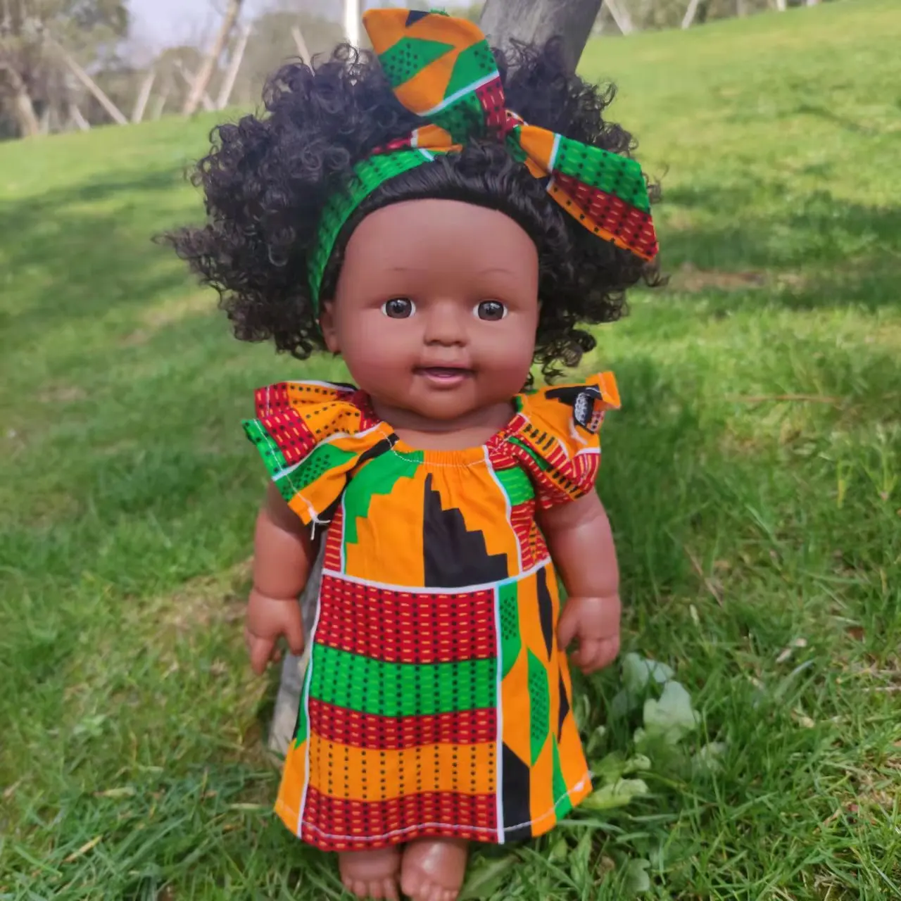 12 inch popular afro curly hair african black skin doll