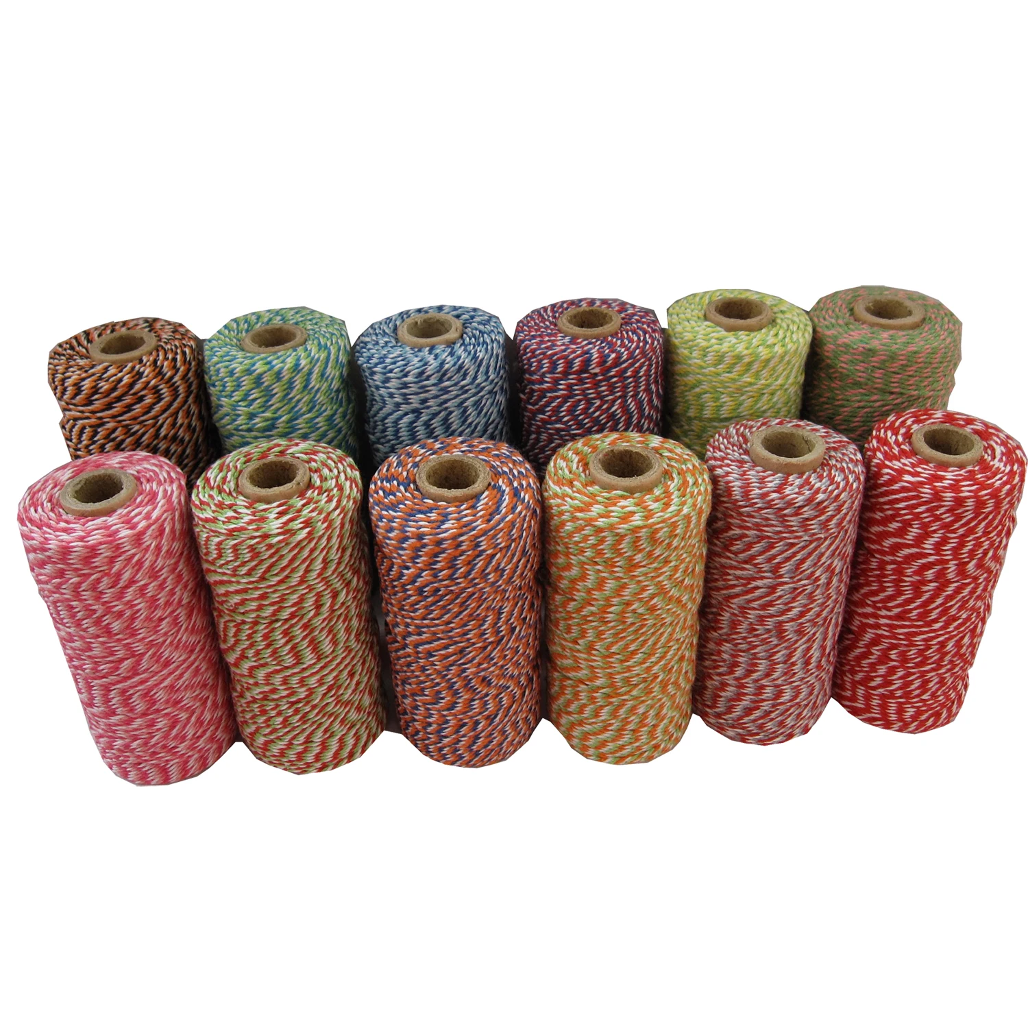 Wholesale 12ply  colorful cotton cord string bakers twine 2mm 100m spool for Christmas gift wrapping