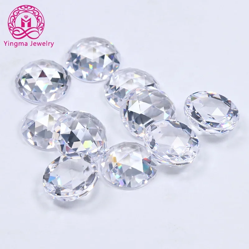 Yingma Rose Diamond Cut 3mm to 8mm Flat Back Faceted Cabochon Round Shape Rose Cut Cubic Zirconia