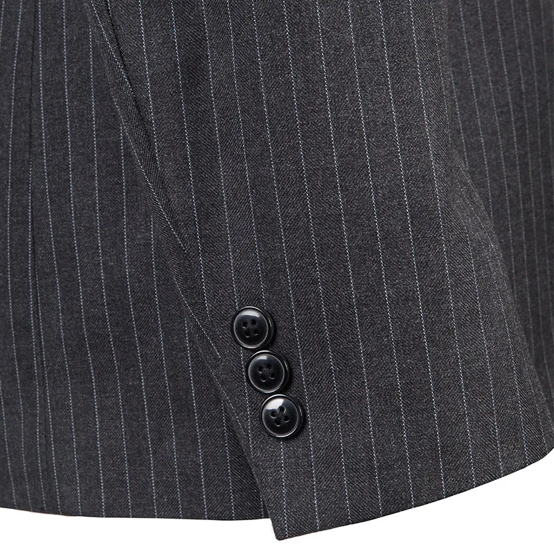 Деловые костюмы для мужчин рабочая одежда работы в офисе с черными полосками Униформа полностью Воздухопроницаемый мягкий против морщин и усадки