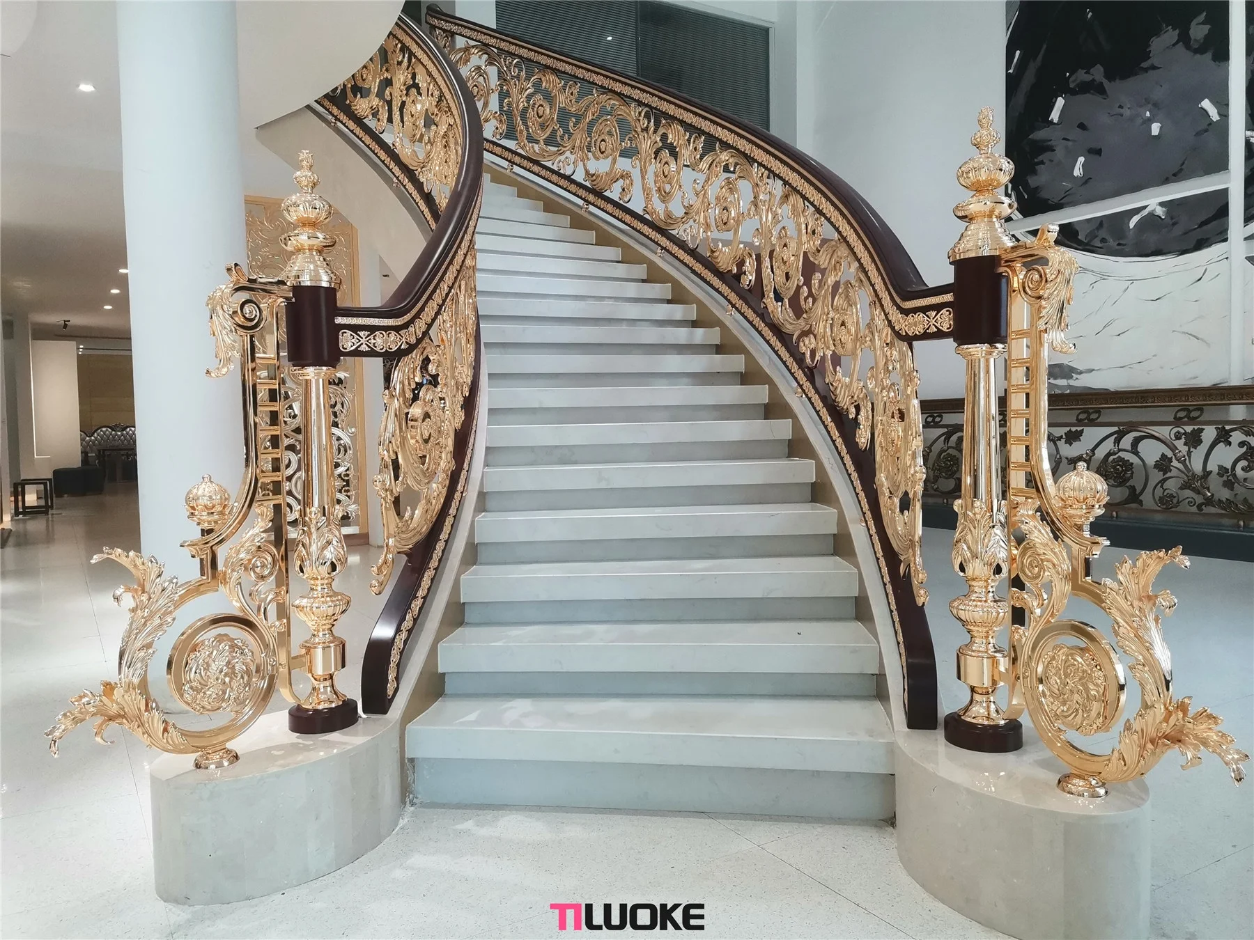 2022 new design high end balustrades & handrails golden interior stair railing designs
