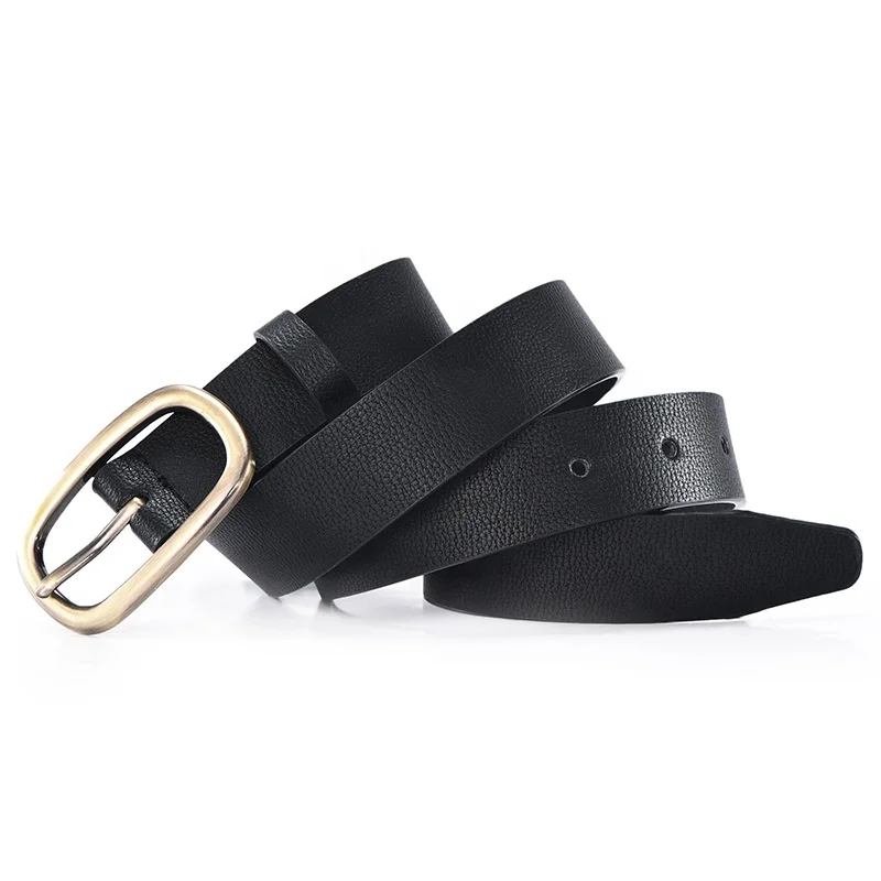Guangzhou Directly Sales Black Plain Belt With Gold Oval Buckle Medium