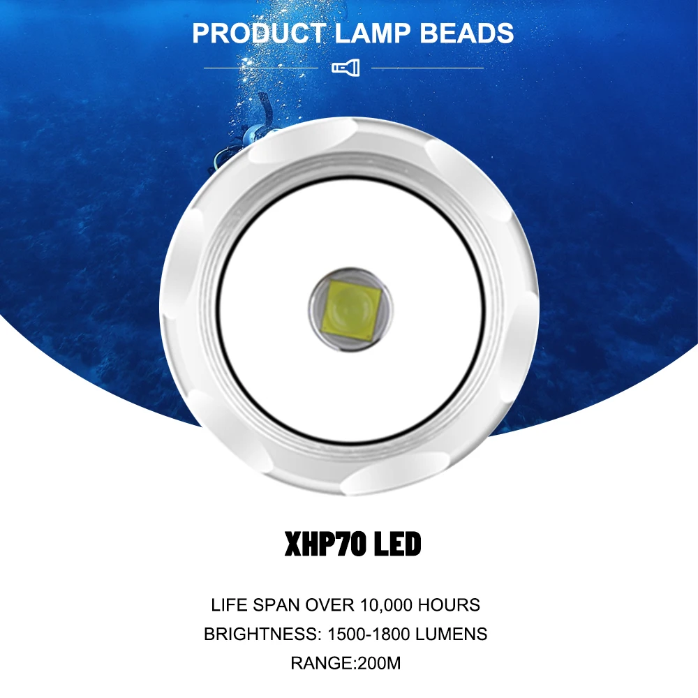 New XHP70 LED Convenient Magnetic Switch PX8 Waterproof High Power Strong Light Multifunction Professional Diving Flashlight