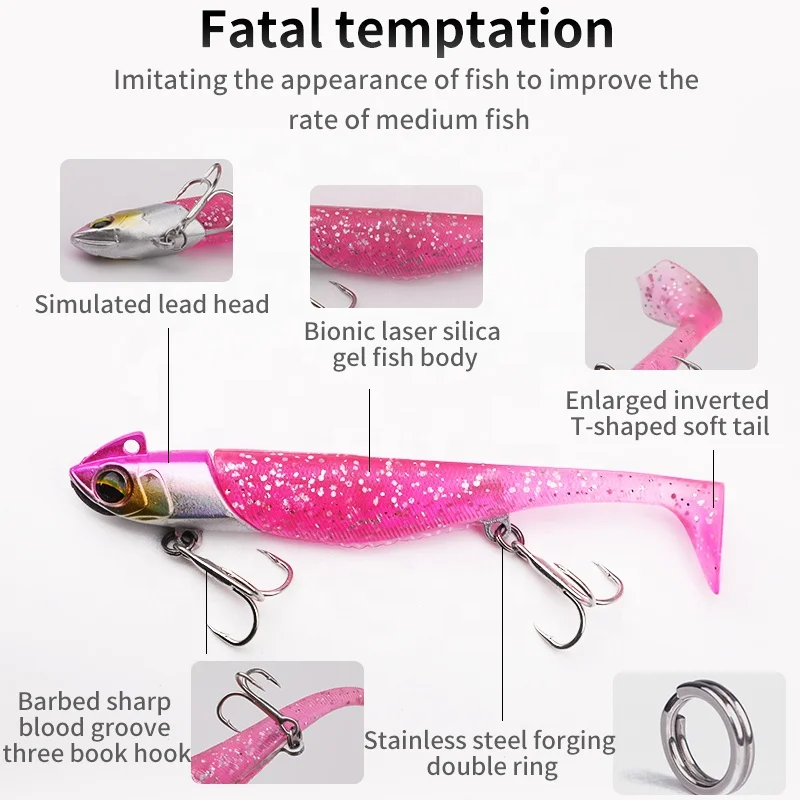 New 19g/23g/30g/37g T Tail Soft Plastic Eel Lure With Hook Jig Lead Head Soft Fishing Lures Bait