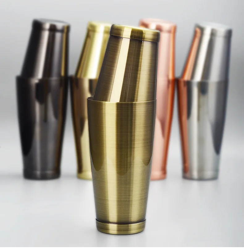 SJ High Quality Boston Cocktail Shaker  Black Gold Rose gold Bronze 18 oz and 28 oz Stainless steel Cocktail Shaker Tin Set