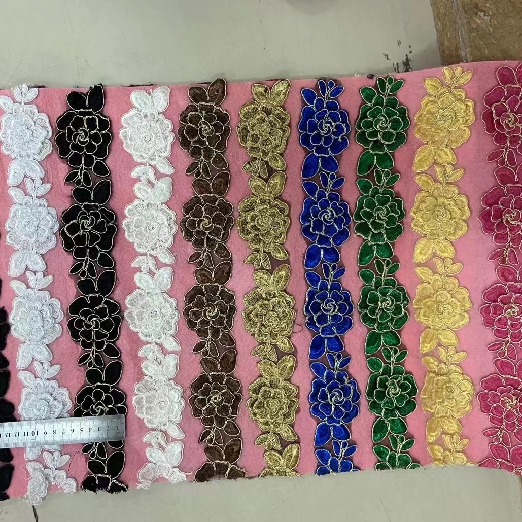 High quality beaded lace trimming for wedding dress