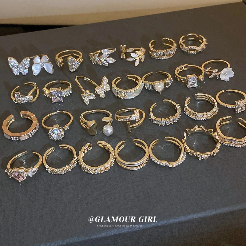 Real gold plated heart letter adjustable zircon fashion jewelry rings