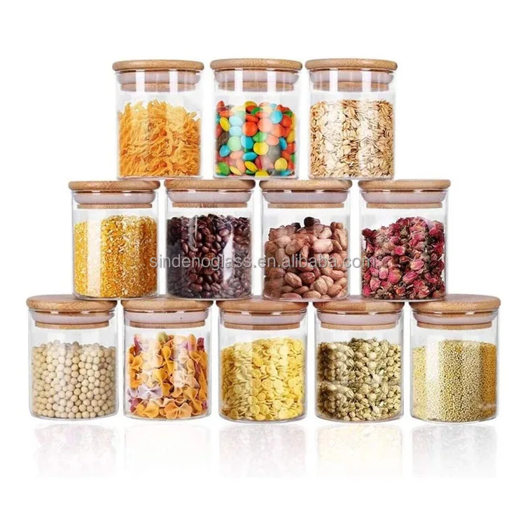 180ml Airtight Kitchen Glass Jar Food Small  Glass Jar Set Mini Spice Glass Storage Jar with Bamboo Lid