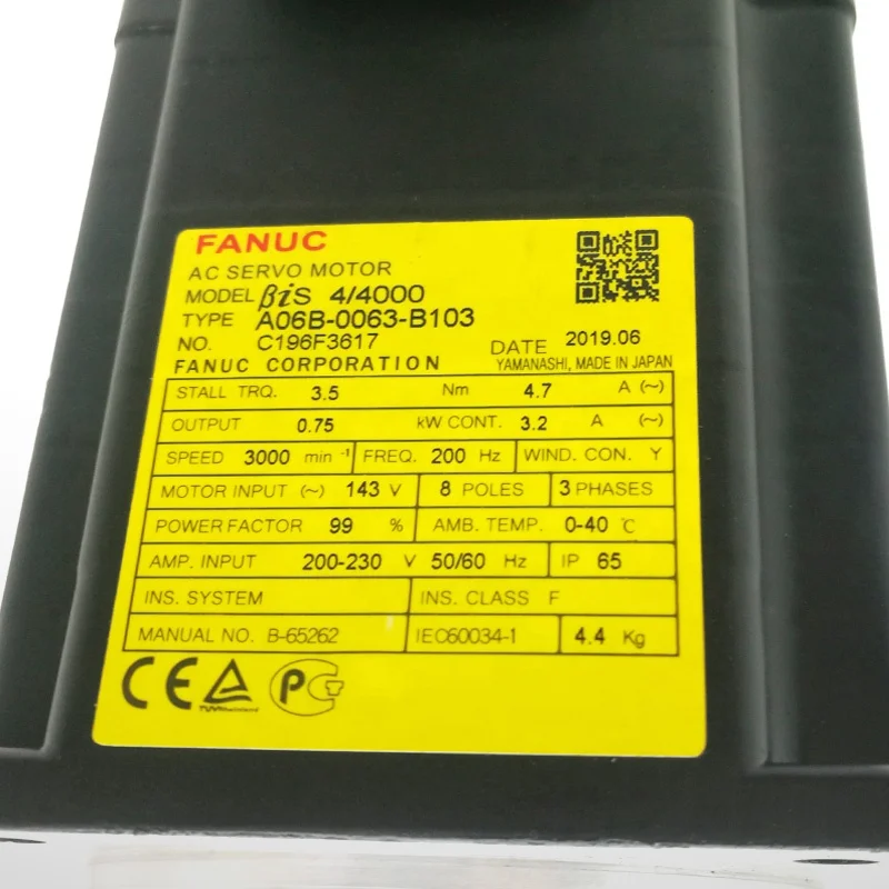 In stock FANUC Servo motor A06B-0063-B103 AC Servo motor MDL BiS4/4000 Fanuc AC motor