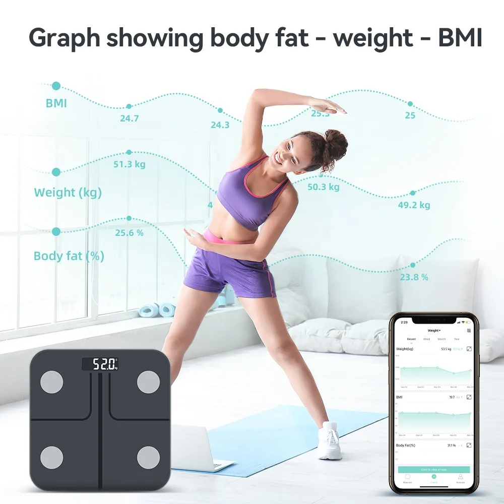 Custom 180kg 400lb Digital Electronic Smart Scale Bathroom Body Weight Composition Monitor Health Analyzer Sensor Technology
