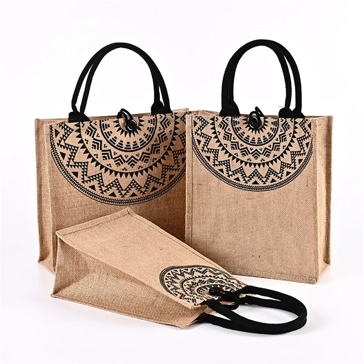 Customise Natural Large Small Cotton Linen Burlap Shopping Hemp Jute Shopper Tote Gift Bag