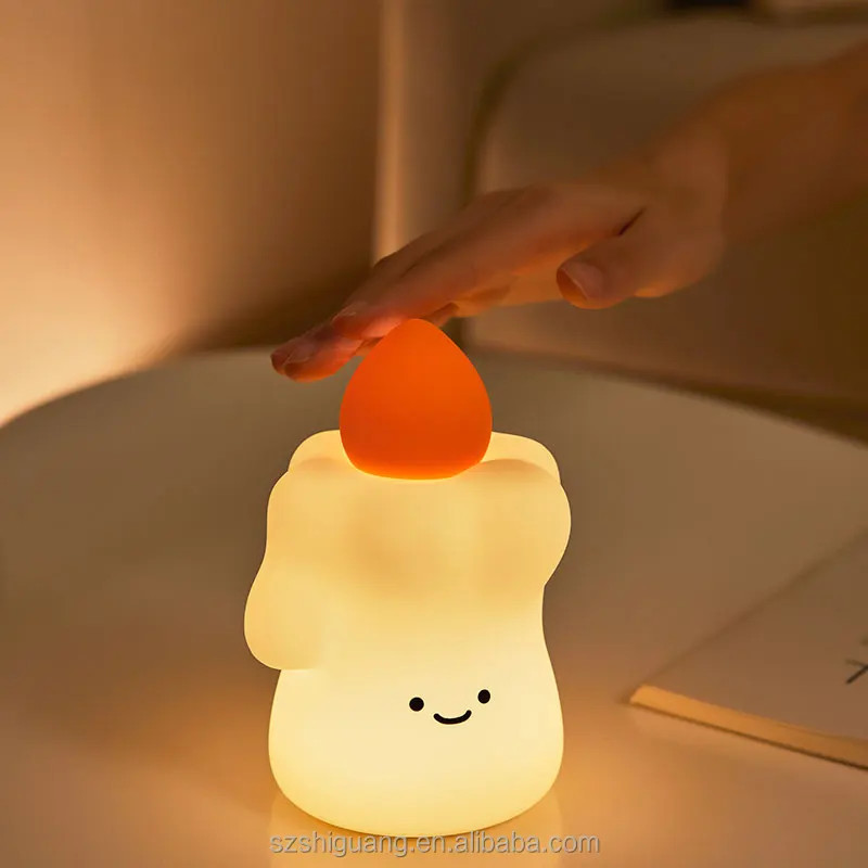 Cute Candle Touch Usb Soft Portable Bedrooms Living Rooms Silicone Led Bedside Night Lamp Silicone Pat Night Lights For Kids