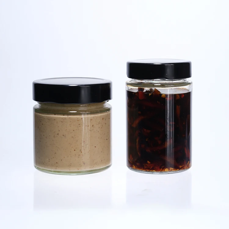 1000 Ml 300ml Food Container Squat Round Square Chilli Glass Jars With Metal Lids