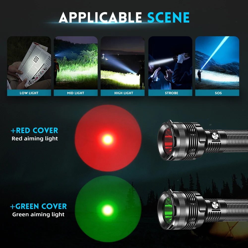 Newest 20W Super Bright Waterproof IP67 Tactical Outdoor Searchlight LEP Rechargeable Laser Flashlight 2KM