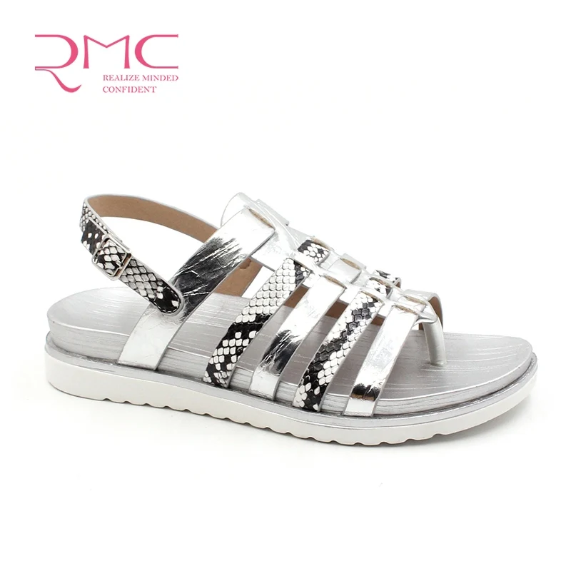 
RMC 2020 mix color fashion design snake PU platform ladies flat comfortable sandals 