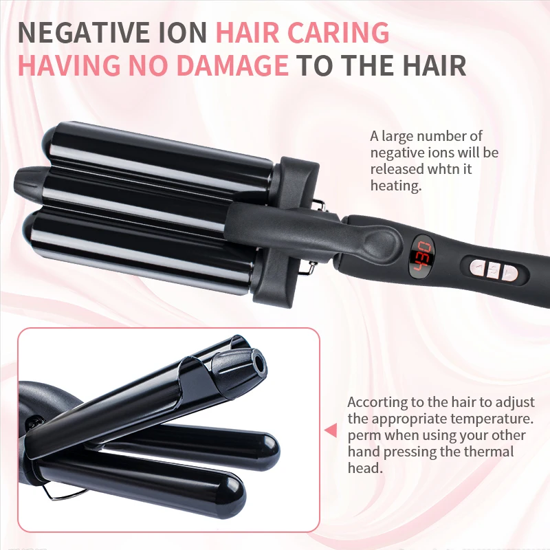 Factory wholesale LCD digital display home use three-headed automatic curling iron
