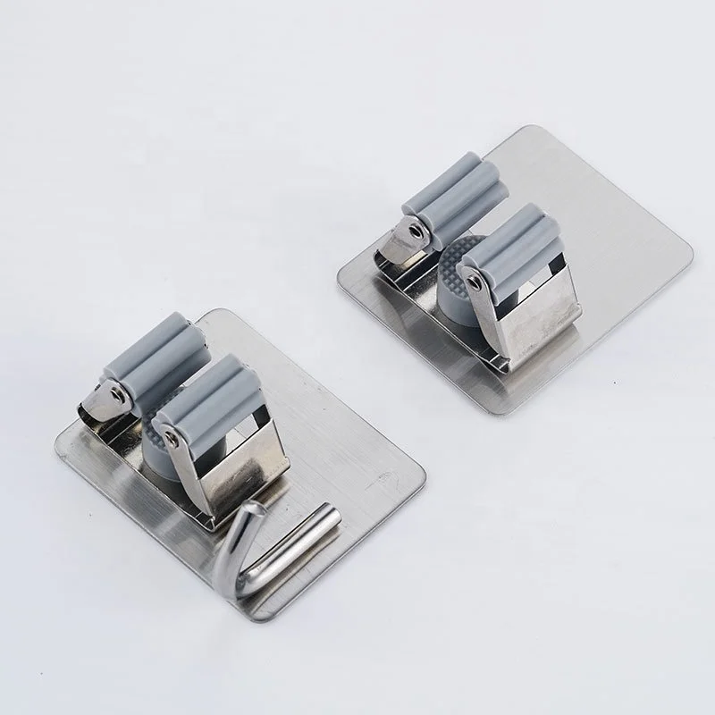 Factory Design Fast Delivery Household Metal Mop Clip Holder Hanger Wall Mounted Stainless Steel
