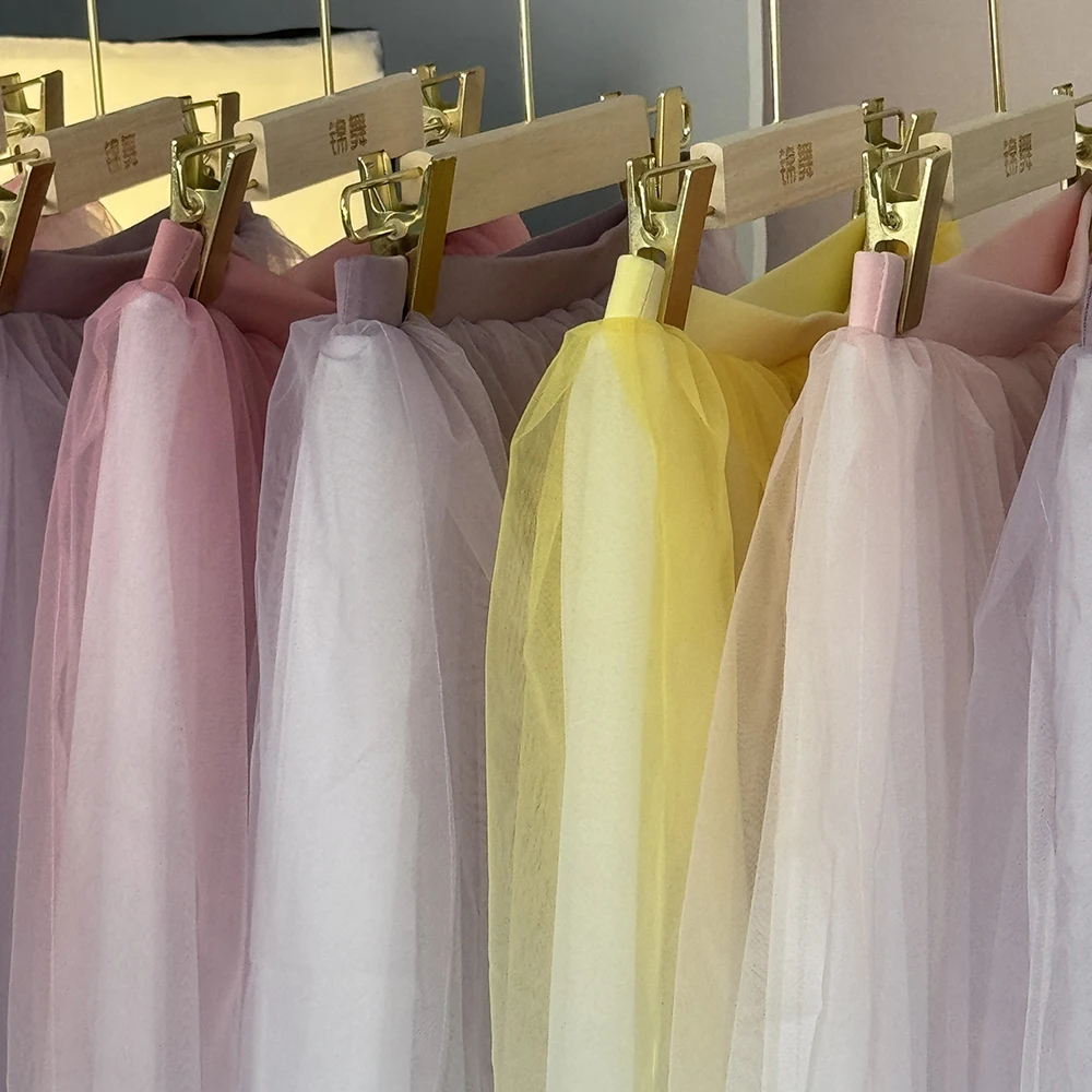 2024 new trendy hot sales dance training wear 4 layers long gradient mesh skirts for ballet
