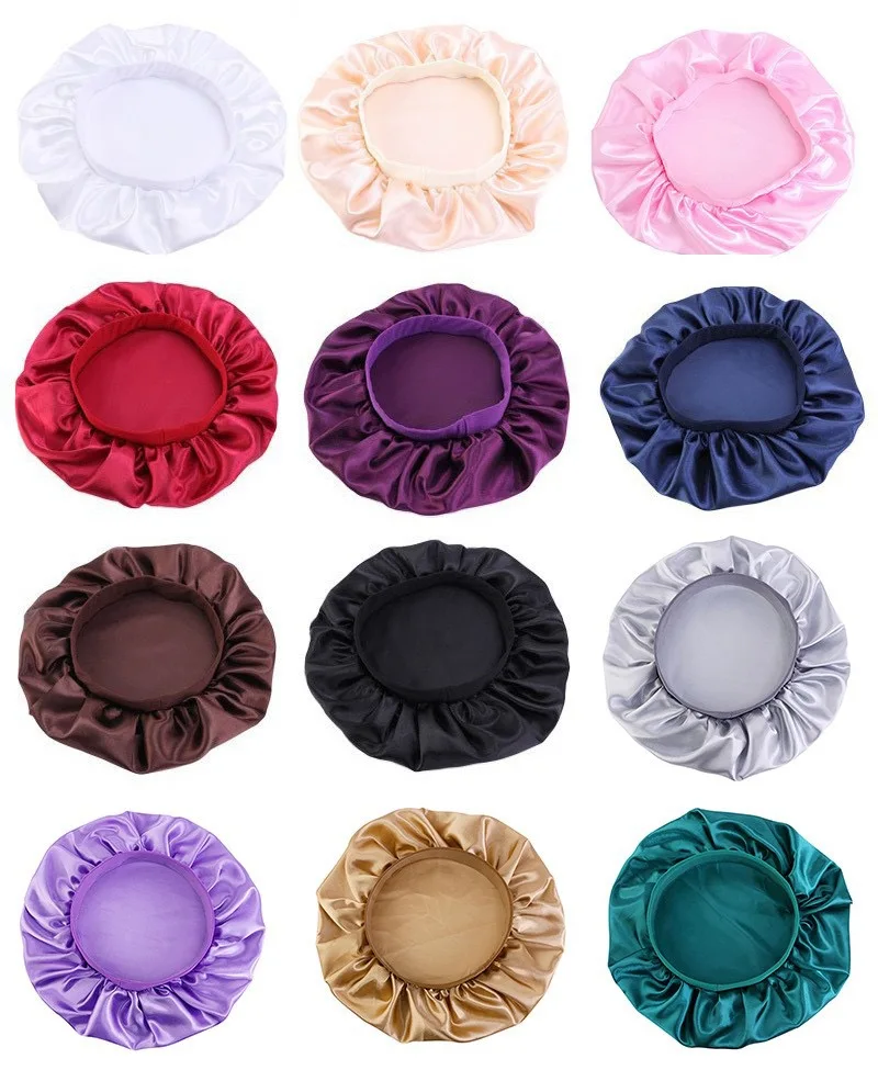2022 Manufacturer Bath  Waterproof Satin ShowerCap with Elastic Dual Layer PE Fabric Inner Women BathCap Custom Reusable